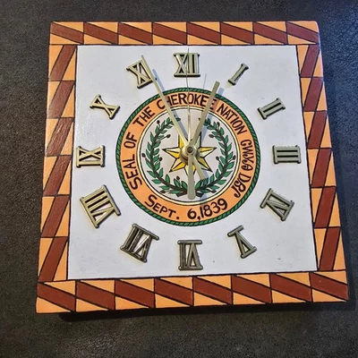 Cherokee Nation Seal Clock 1987 Jess Vann Art Handmade 8x8 Folk Wall Clock NWT - Image 1 of 4