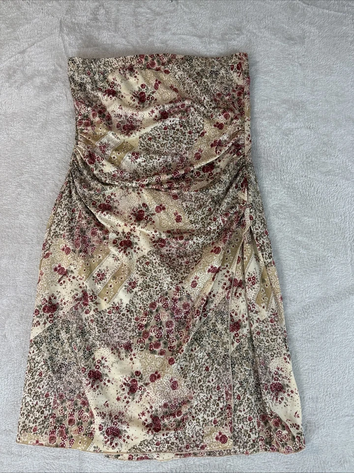 Vintage Rocket Candy Dress Brown Metallic Floral Y2k Sparkle Halter Ruched HOT - Image 1 of 4