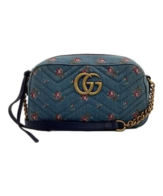 Gucci 447632 GG Marmont Borsa a tracolla in denim con catena blu Made in Ital... - Immagine 1 di 4