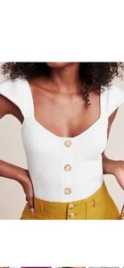 NWT Anthropologie size S knit tank top button closure ecru color - Picture 1 of 12
