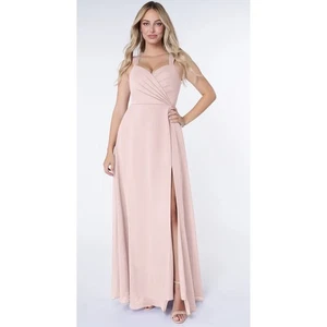 Azazie Nahrin A-Line V-Neck Pleated Chiffon Bridesmaid Dress A2 Formal Soft Pink - Picture 1 of 16