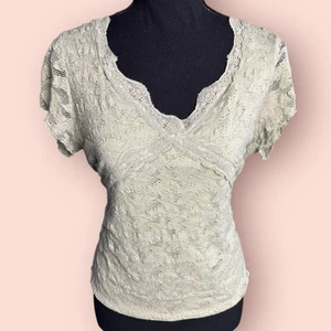 Y2K Coquette Angelcore Cottagecore Fairycore Dainty Mint Lace Blouse Medium - Picture 1 of 4