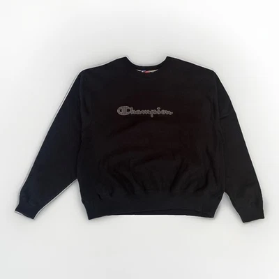 Sudadera Vintage Años 90 Campeón Logo Bordado Negra Cuello Redondo Talla XL Nueva Foto 1 de 4