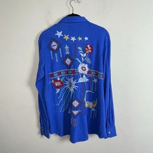 NWT Caite Junia S Blue Iris Embroidered Back Long Sleeve Boho Top - Picture 1 of 6