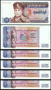 Burma Myanmar 35 Kyats 1986, UNC, 5 Pcs LOT, Consecutive, P-63, General San - Picture 1 of 4