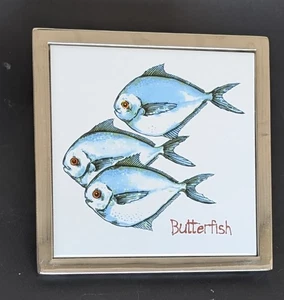 MUD PIE Framed Tile Plaque Wall Hanging Butterfish Fish 7” X 7” - Picture 1 of 7