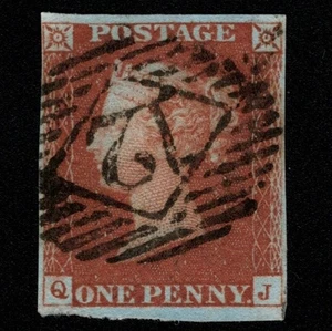 SG8 (BS54) 1d Red Imperf Plate 65 - QJ - 4 Margin - Very fine - 12 London Inland - Picture 1 of 2