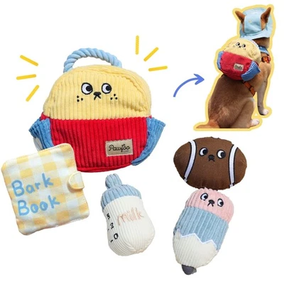 Squeaky Plush Dog Toys, 5-in-1 Crinkle Backpack Puppy Toys to Keep Busy, Cute... - Image 1 of 4