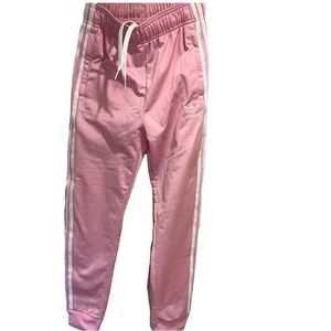 Adidas Girls Pink Trousers Age 11-12 Y White Stripes Zip Pockets Sports Joggers - Picture 1 of 15