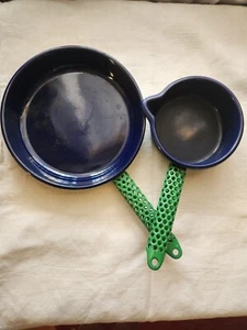 Carl Auböck Ostovics green and blue vintage kitchen pans - milk pan and fry pan - Picture 1 of 5