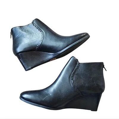 Jack Rogers Ankle Boots Booties Womens Black Leather Side Zip Wedge Shoes - Image 1 of 4