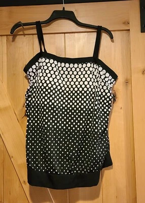 Traje de baño Tankini Maxine of Hollywood talla grande 26W negro blanco a lunares cuadrado Foto 1 de 4