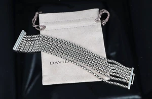 David Yurman 925 Sterling Silver 25mm Multi Row Box Chain 7'' Bracelet - Picture 1 of 9