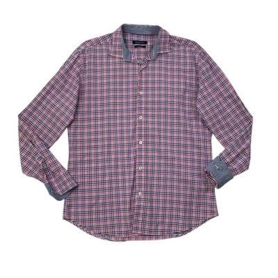 Bugatchi Shirt Mens L Large Multi Checked Long Sleeve Button Up Shaped Fit - Image 1 of 4