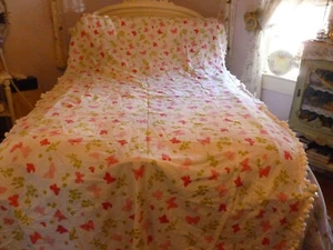 Cute Shabby Cottage Twin Bedspread Coverlet With Pink Butterflies - Picture 1 of 9