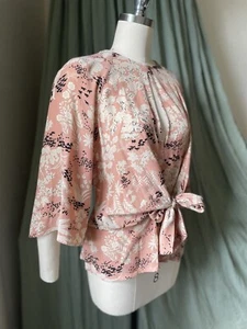 Vintage Topshop Peplum 30s Style Print Tie Waist Blouse Size 8 - Picture 1 of 13