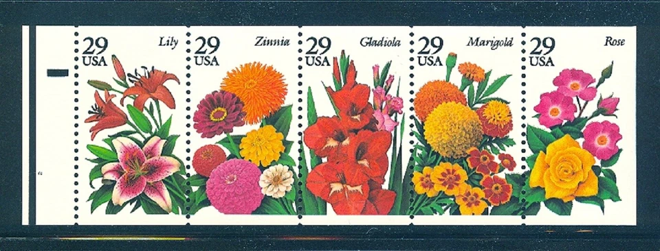 USA BOOKLET SC# 2833a SUMMER FLOWERS $0.29c UNFOLDED PANE OF 5 MNH - PL# 2 - Image 1 of 1