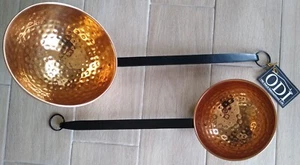 x2 Copper Bowls with Black Handle, ladle soup spoon extra large hammered  - Picture 1 of 5