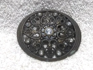 Dark Oval Heart Filled Art Deco See Through Buckle Rhinestone Filled Great Shape - Picture 1 of 9
