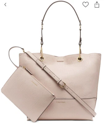Calvin Klein Sonoma Reversible Tote Faux Leather Pouch Powder Pink Gold $148 NWT - Image 1 of 4