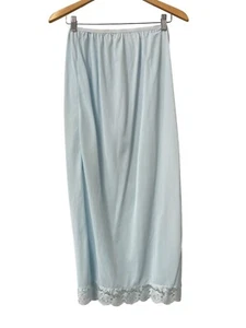 Vintage 60s Lace Trim Slip Skirt Size Small Elastic Waist Light Blue Intimate Fa - Picture 1 of 6