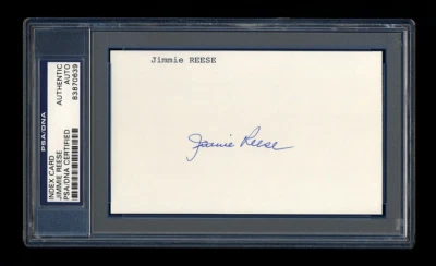 JIMMIE REESE SIGNED INDEX CARD MINT PSA/DNA AUTOGRAPHED YANKEES ANGELS HOF - Image 1 of 2