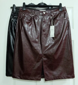 EX M&S Vinyl KNEE Length UNLINED Faux Leather A-Line Skirt _Various - Picture 1 of 10