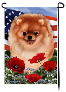 Patriotic Flowers Garden Flag - Orange Pomeranian - Picture 1 of 1