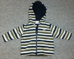 Grün/beige/blau/weiß gestreifte Jacke Reiverschluß und Teddy-Innenfutter Gr. 62 - Bild 1 von 1