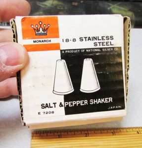 Unused Vintage Monarch Brand stainless steel Salt & Pepper shaker set new in box - Picture 1 of 7
