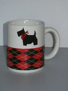 Porcelain Scotch Terrier Mug w/ Plaid Trim - Picture 1 of 3