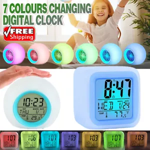 7 Colours Changing Digital Clock Temperature Light Cube Desk Kids Wake Up Alarm - Picture 1 of 16