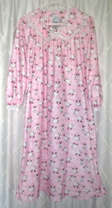 Lanz of Salzburg Flannel Nightgown Girl Size Large 8-10 Pink Sheep Lace Trim - Picture 1 of 8