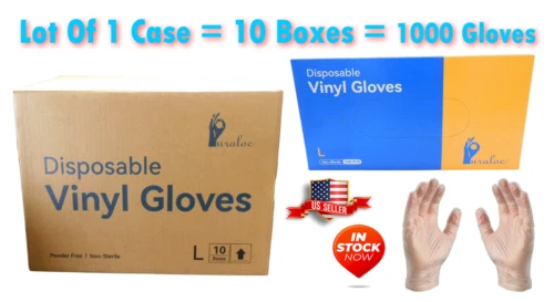 Lot of 10 Boxes - Disposable Clear Powder FREE Gloves Multipurpose - Size Large - Image 1 of 1