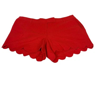 J.Crew Scarlet Red Linen Blend Scalloped Hem Shorts 14 NWT - Image 1 of 4