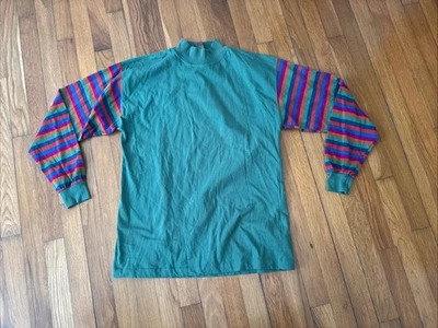 Camisa de Rugby Cross Creek Vintage Listrada Roxa Verde Manga Longa Fabricada nos EUA Tamanho M - Imagem 1 de 4