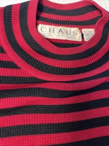 Chaus New York Career 3X Blouse Top Short Sleeve SILK Blk/Red - Picture 1 of 7