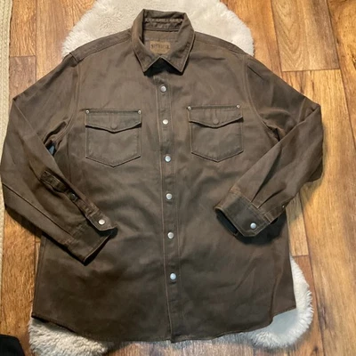 Camisa Chaqueta North River Talla Mediana Manga Larga Frente a Presión Marrón Cuero Sintético Foto 1 de 4