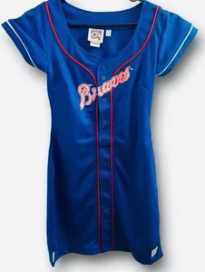 Atlanta Braves Jersey Dress Womens Blue Cooperstown Carl Banks Button Up SzS NEW - Foto 1 di 7