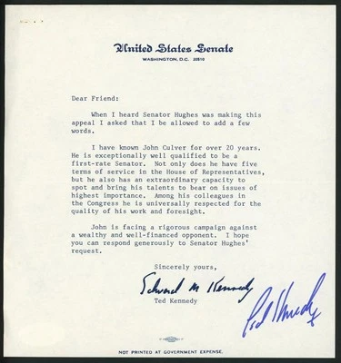 Carta vintage firmada por TED KENNEDY del Senado de los Estados Unidos - autógrafo certificado PSA/DNA Foto 1 de 2