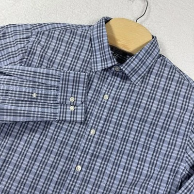Camisa de vestir Van Heusen para hombre grande 17-17 1/2 azul a cuadros texturizada clásica formal Foto 1 de 4
