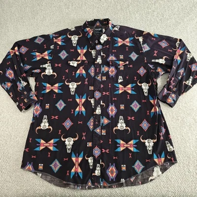 VTG Wrangler Cowboy Cut Tall Man Shirt Men’s 2XL 20x37 Aztec Cow Skull Western - Image 1 of 4