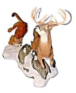 Danbury Mint Hot Pursuit Deer Buck Mountain Lion Figurine by Nick Bibby Vintage* - Picture 1 of 18