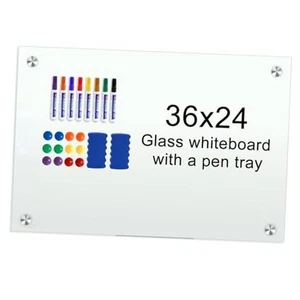 Glass Whiteboard 36"x24" Magnetic Dry Erase White Board for Wall, Includes 12 - Picture 1 of 7