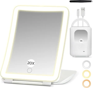 Espejo Lupa de Viaje 2 en 1 64 LED con Luz, Espejo de Maquillaje Iluminado 20X/1X - Imagen 1 de 12