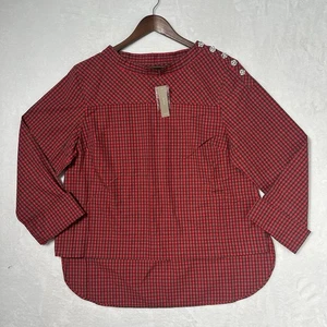 J.Crew Funnelneck Shirt In Plaid With Jeweled Buttons Women’s Size 14 NWT - Picture 1 of 15
