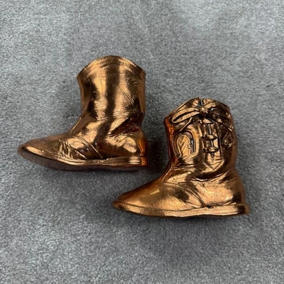 Copper Metal Cowboy Boots Decor Accent Tabletop Sculpture Set of 2 Child Size - Image 1 of 4