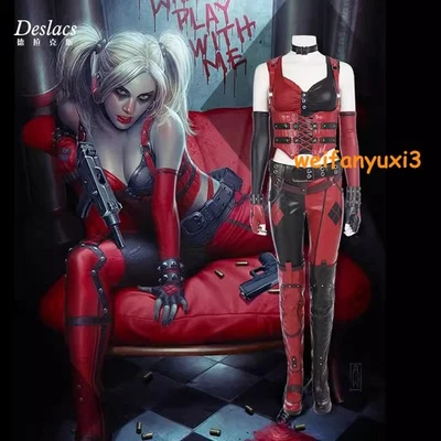 Women Halloween Lot The Batman DC Harley Quinn Cosplay Custome Set Boots Vest - Image 1 of 4