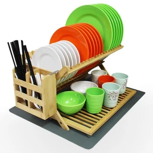 YZHDUXIU Bamboo Dish Drying Rack with Utensil Holder 3 Tier Collapsible Dish ... - Picture 1 of 7