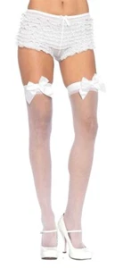 Leg Avenue Women's Opaque Thigh High Stockings with Satin, White, Size One Size - Picture 1 of 2